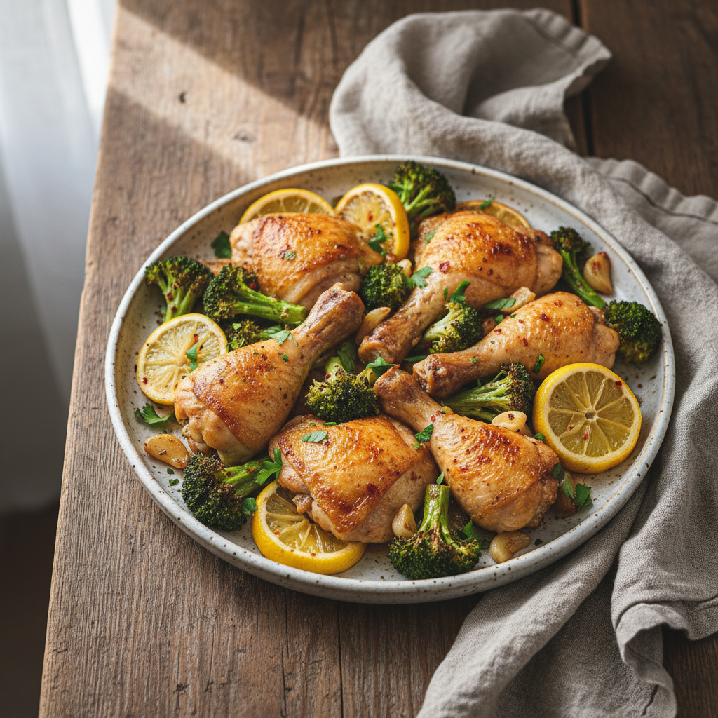 One-Pan Lemon Garlic Chicken & Broccoli Roast