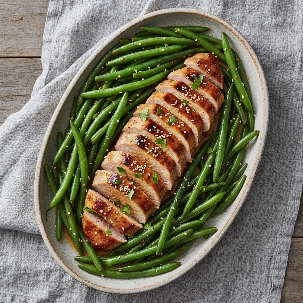 One-Pan Honey Garlic Pork Tenderloin with Green Beans