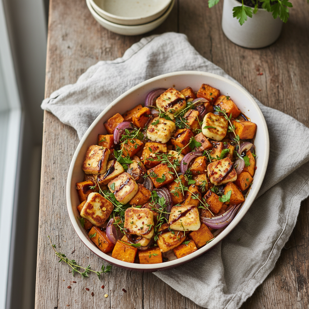 One-Pan Sweet Potato & Halloumi