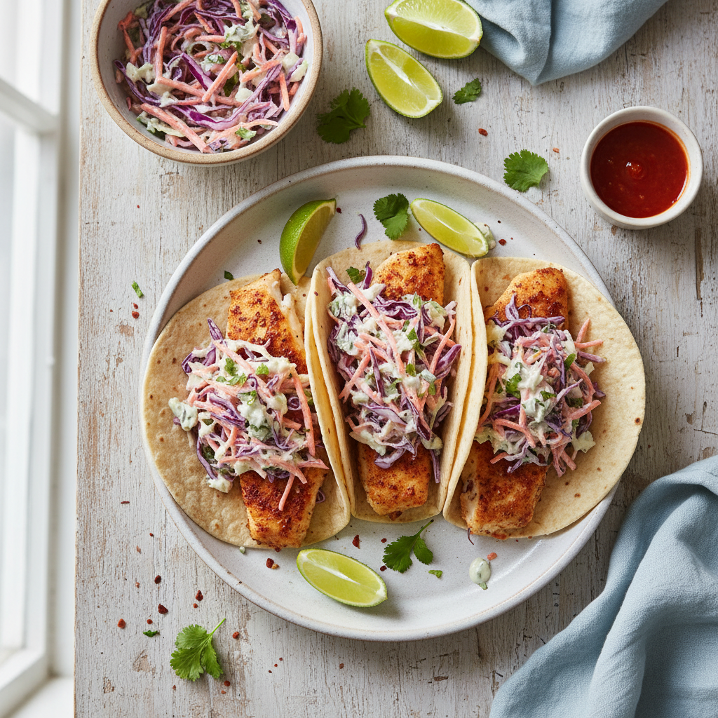 Oven-Baked Fish Tacos with Creamy Slaw