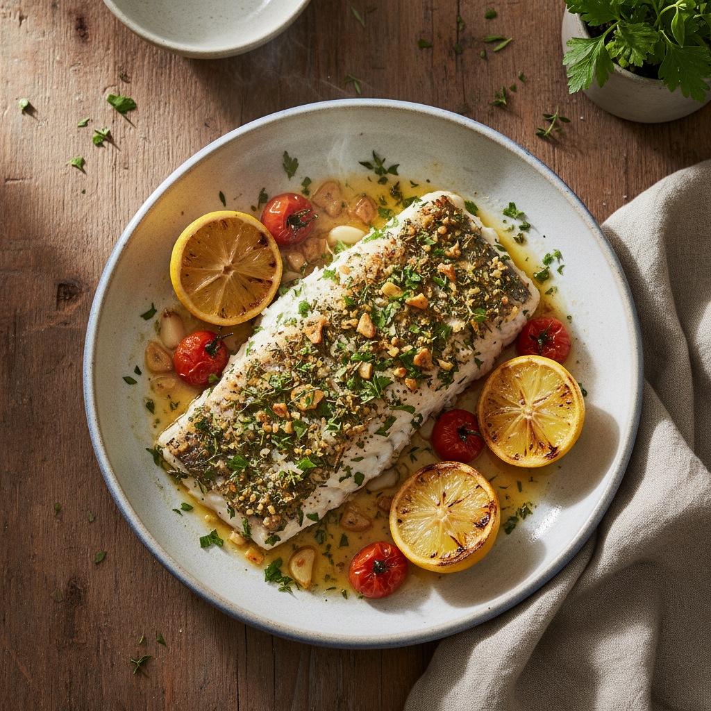 Oven-Baked Fish with Garlic & Herbs