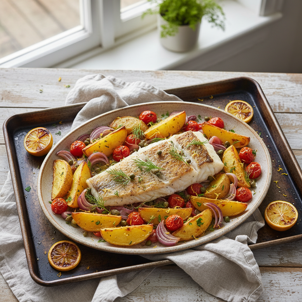 Oven-Baked Fish with Roasted Lemon Potatoes