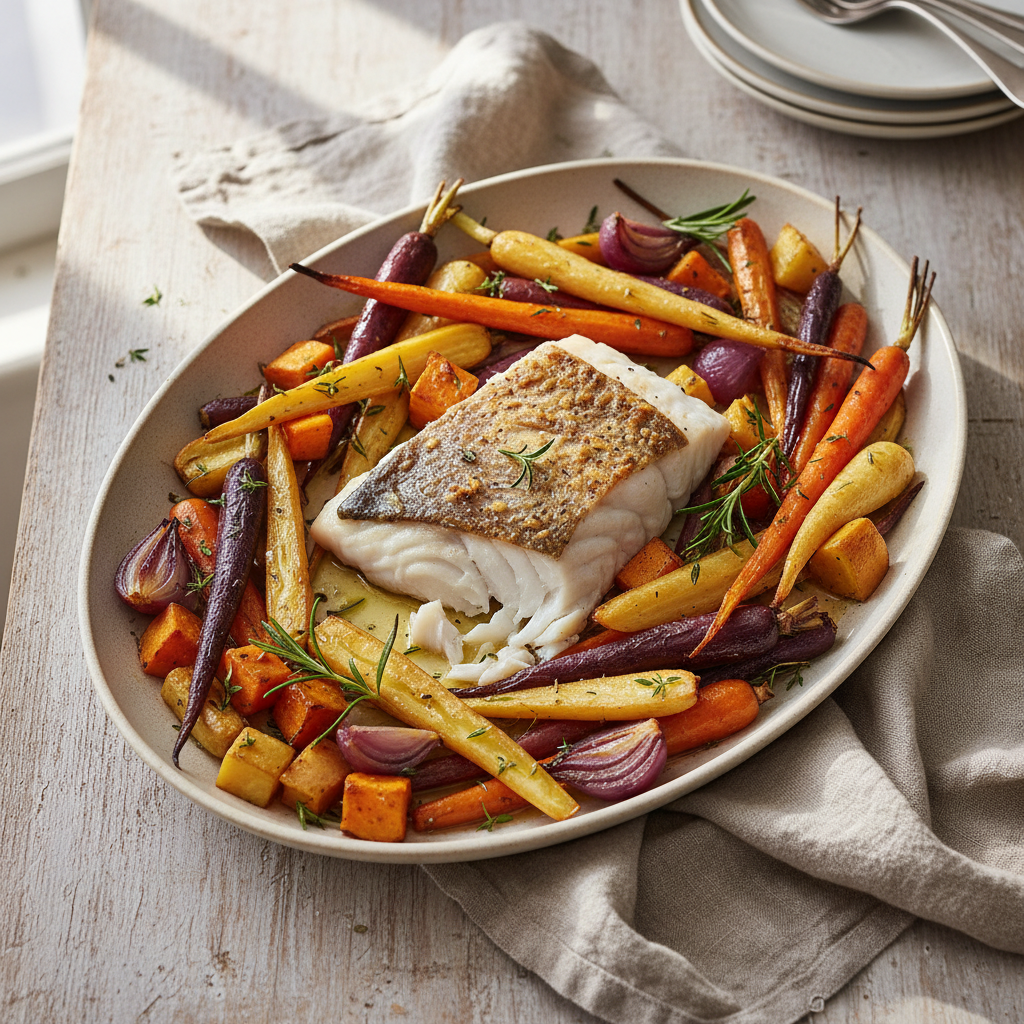 Oven Baked Fish with Roasted Root Veggies