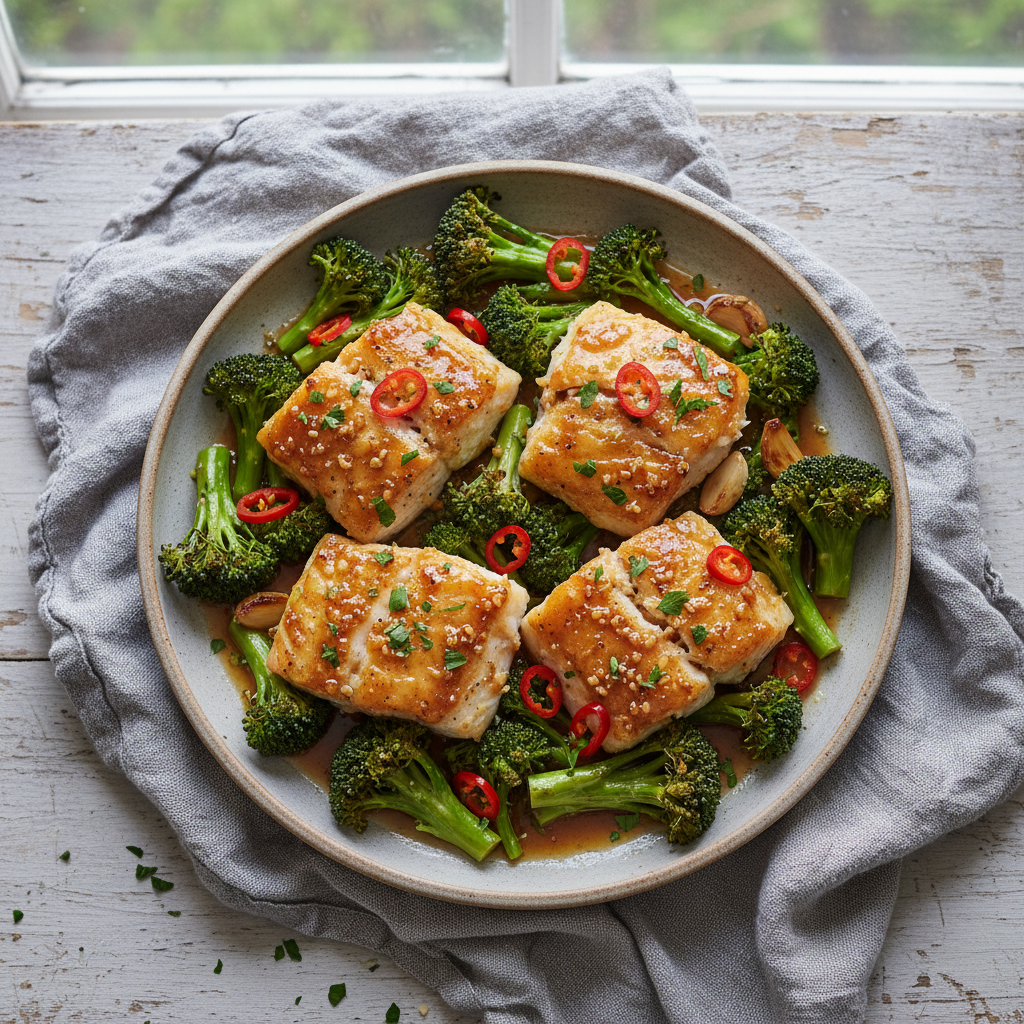 Oven Baked Honey Garlic Cod and Broccoli