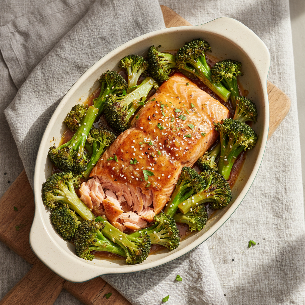 Oven-Baked Honey Garlic Salmon & Broccoli