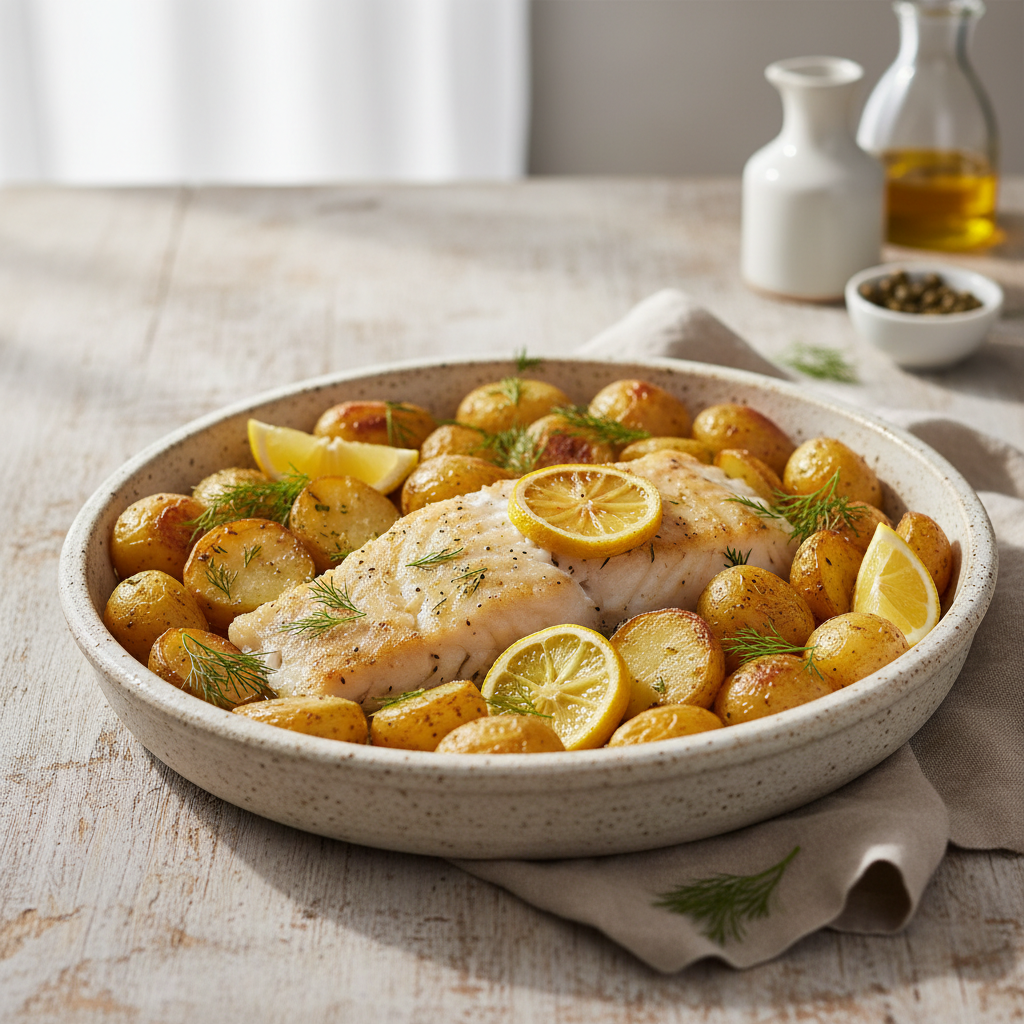 Oven Baked Lemon Dill Cod and Potatoes
