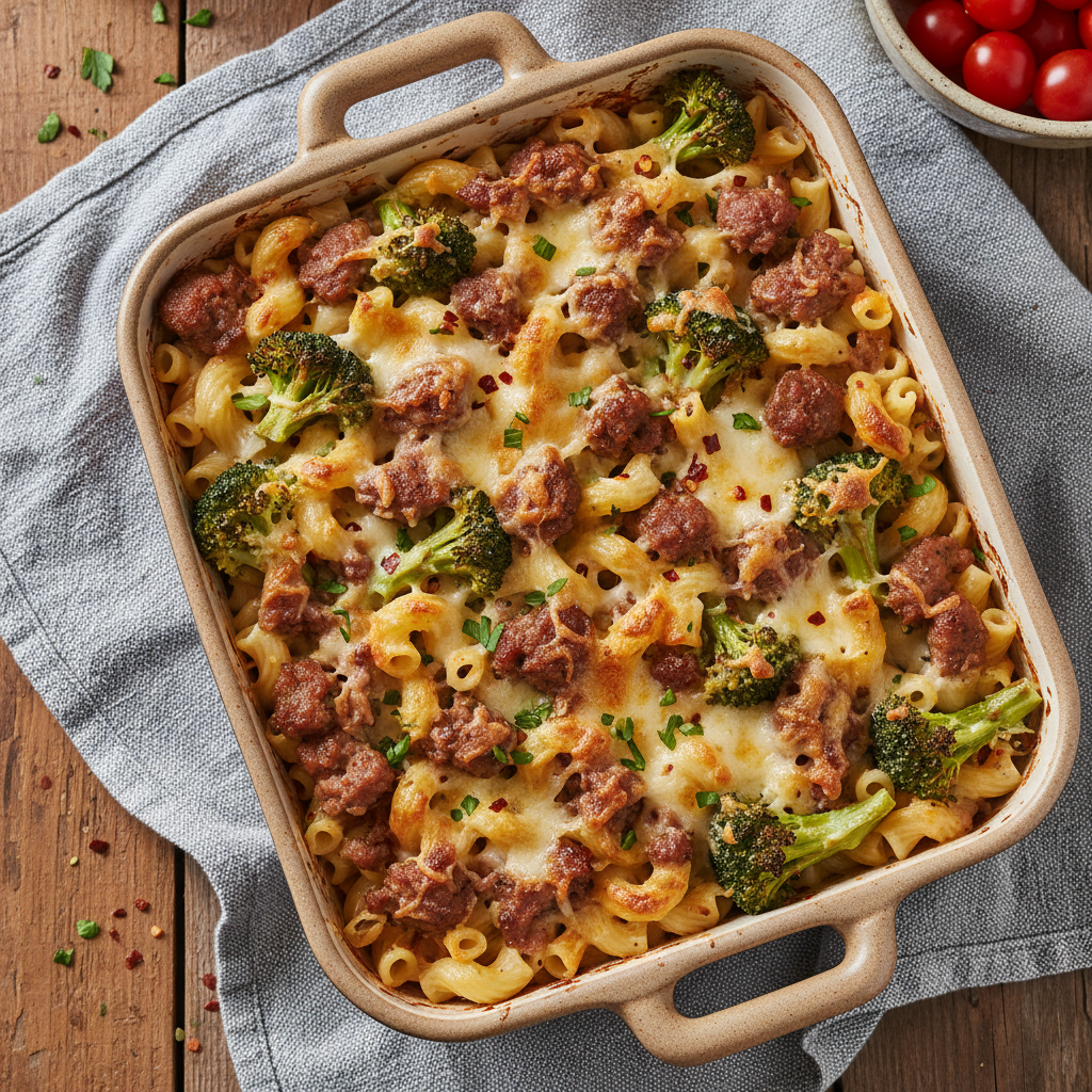 Oven-Baked Sausage and Broccoli Pasta