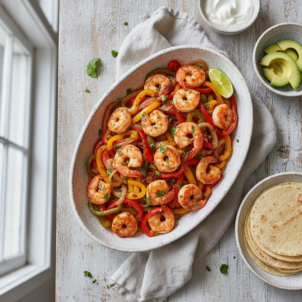 Oven-Baked Shrimp Fajitas with Peppers