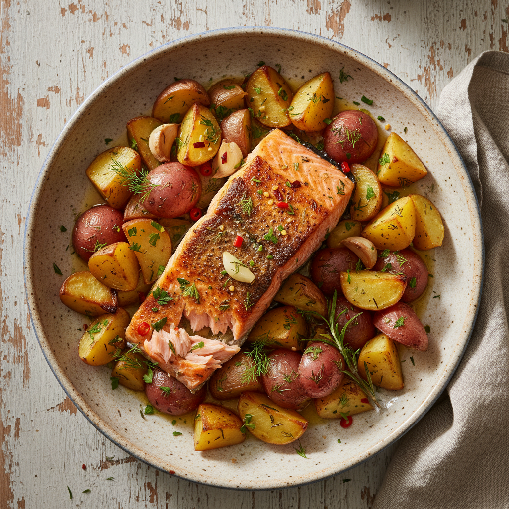 Oven Roasted Garlic Herb Salmon and Potatoes