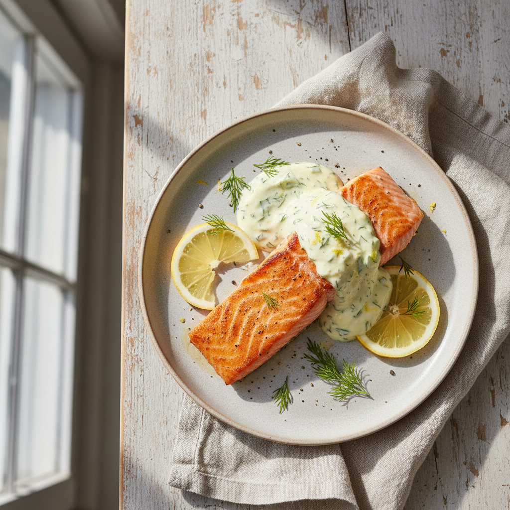 Pan-Seared Salmon with Lemon Dill Yogurt