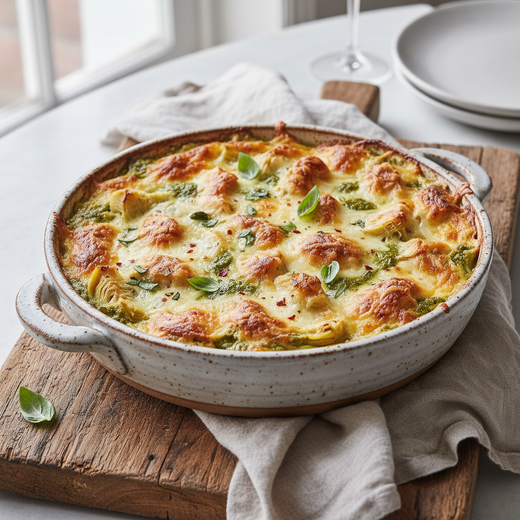 Pesto Chicken and Artichoke Bake