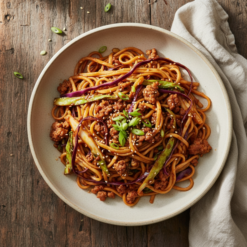 Saucy Pork and Cabbage Noodles