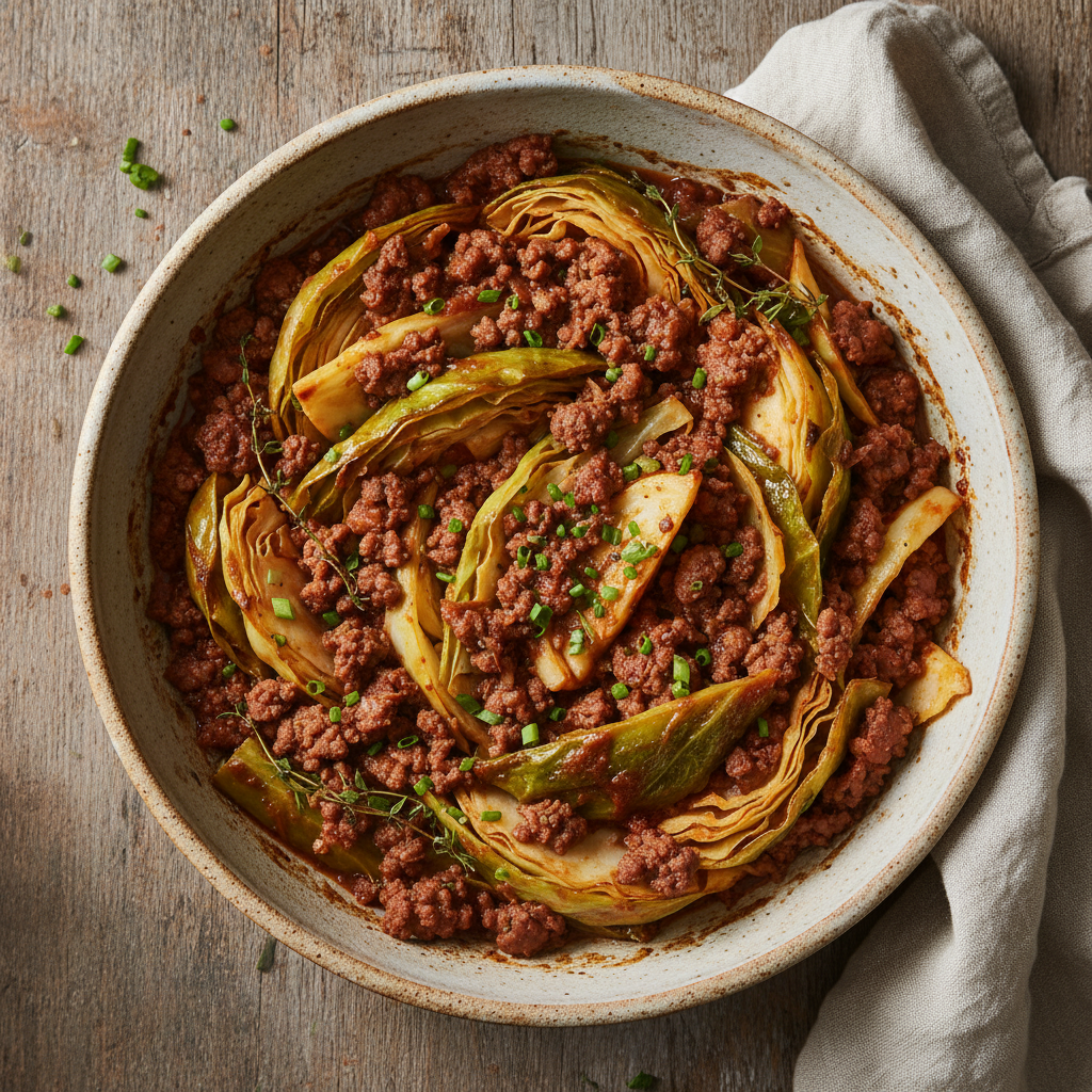Savory Ground Beef and Cabbage Skillet
