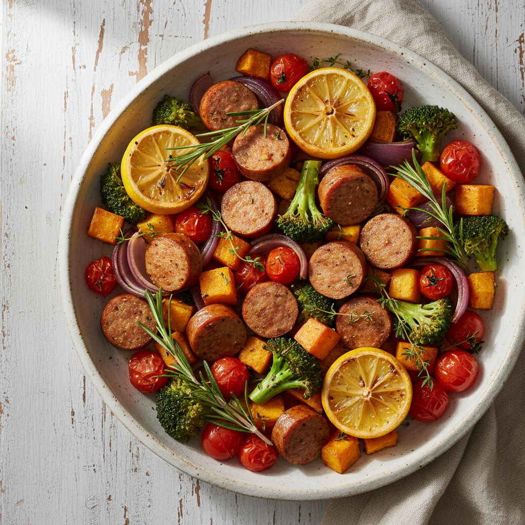 Sheet Pan Lemon Herb Chicken Sausage & Veggies