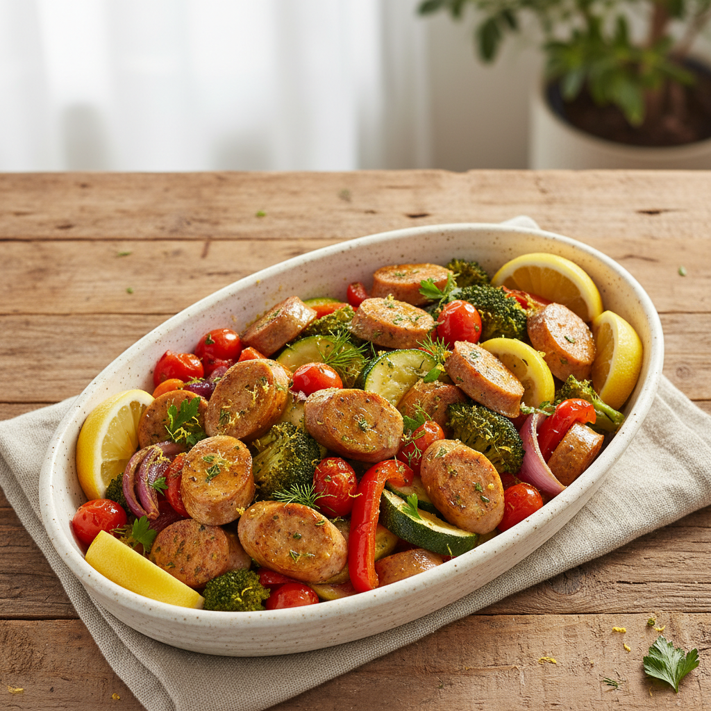 Sheet Pan Lemon Herb Veggies and Chicken Sausage