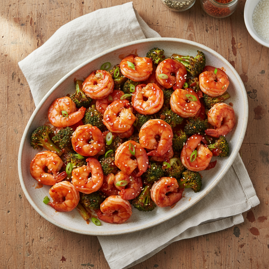 Sheet Pan Sweet Chili Shrimp and Broccoli