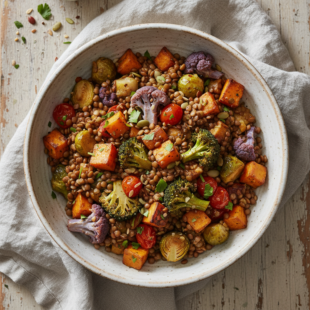 Simple Lentil and Roasted Vegetable Bowls