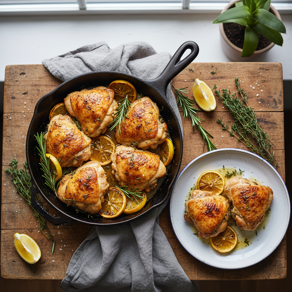 Skillet Lemon Herb Chicken Thighs