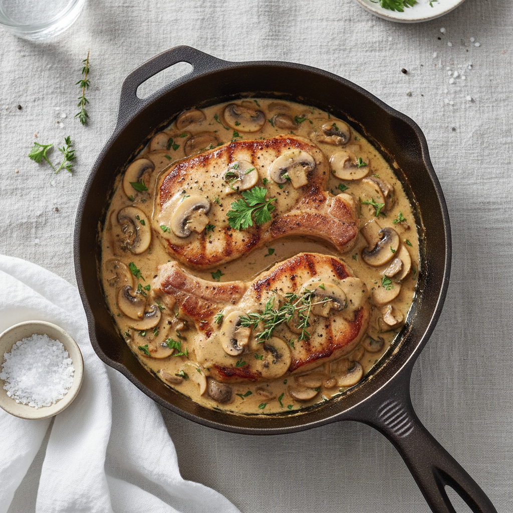 Skillet Pork Chops with Creamy Mushroom Sauce