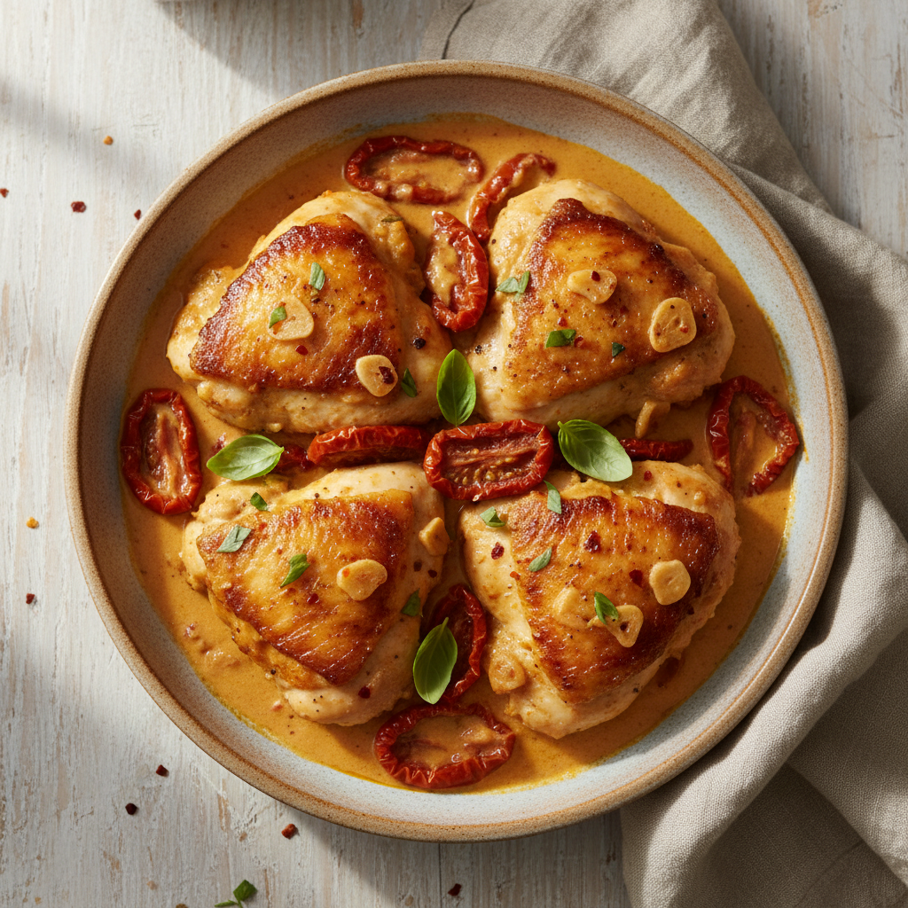 Skillet Sun-Dried Tomato Chicken Thighs