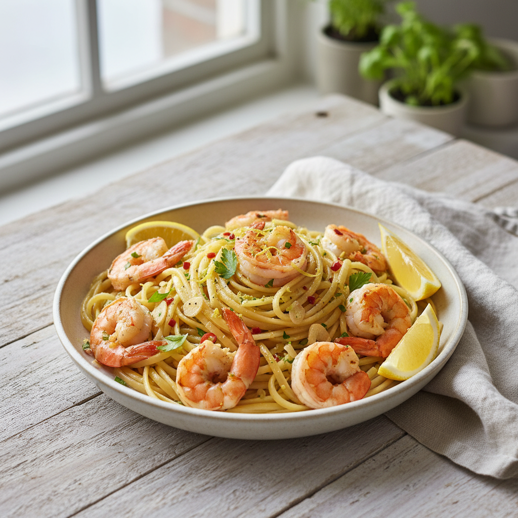 Speedy Lemon Butter Shrimp Pasta