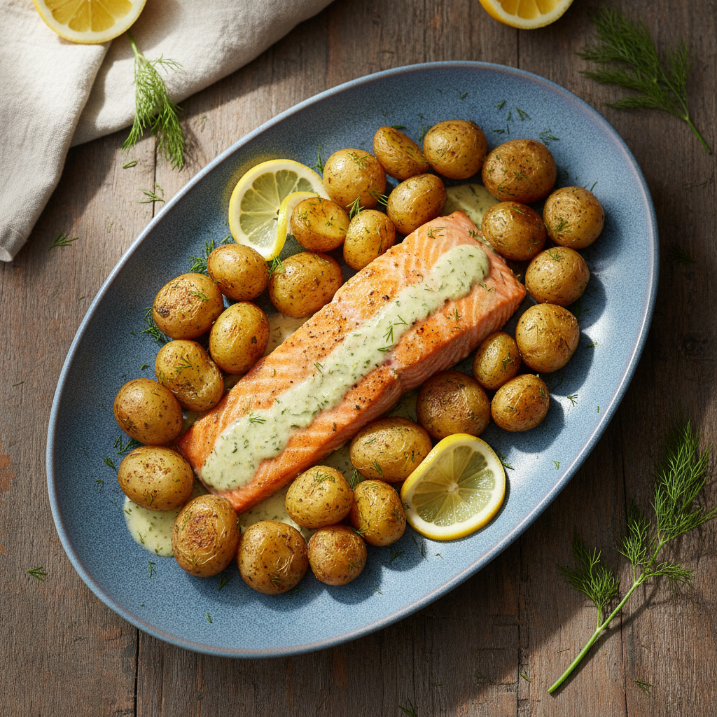 Speedy Lemon Dill Salmon with Roasted Potatoes