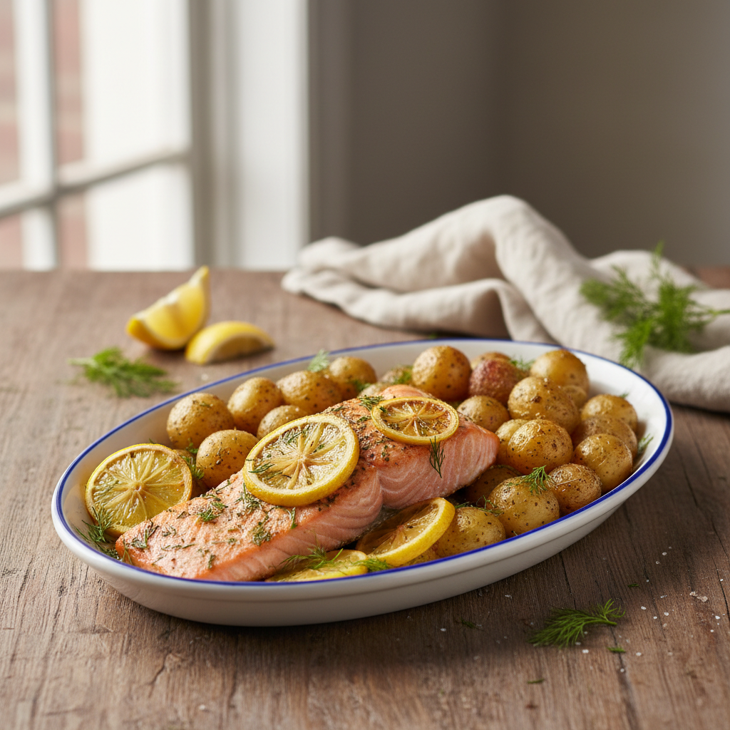 Speedy Lemon Dill Sheet Pan Salmon and Potatoes