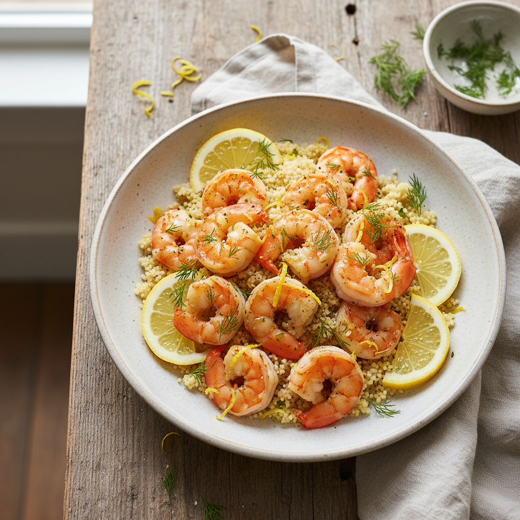 Speedy Lemon Dill Shrimp and Couscous