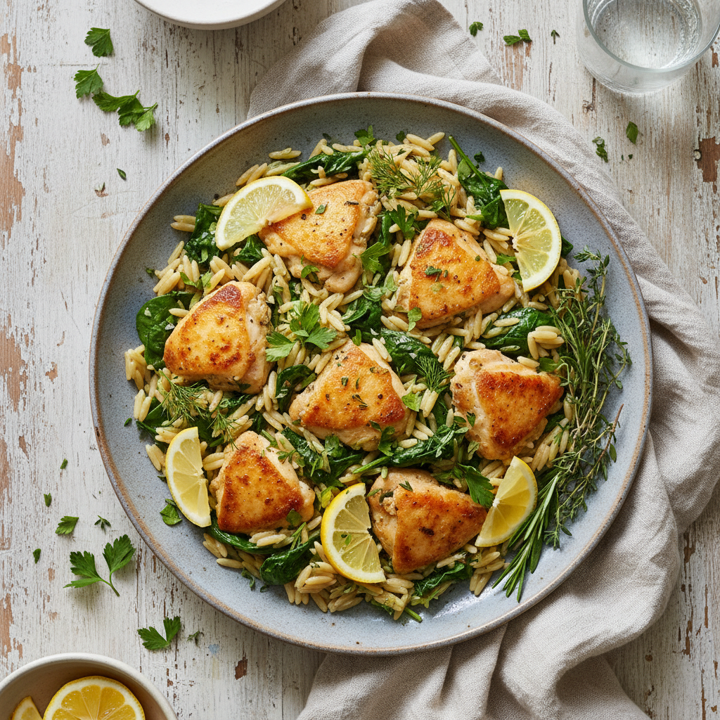 Speedy Lemon Herb Chicken Orzo