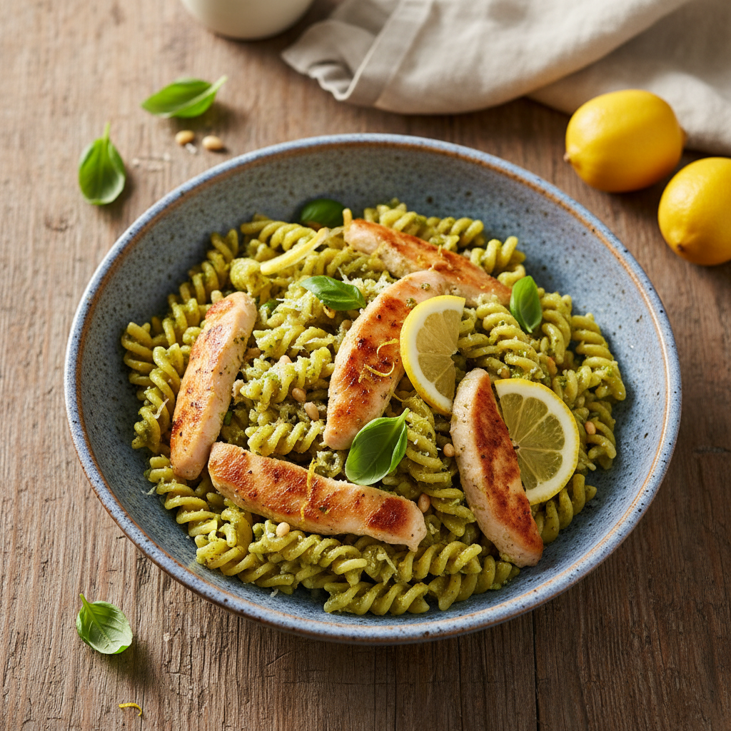 Speedy Lemon Pesto Pasta with Chicken