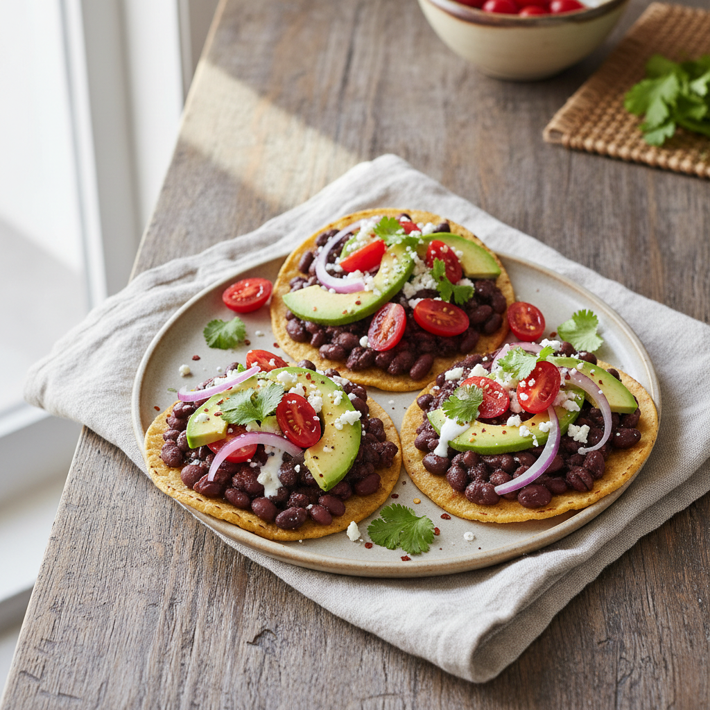 Spicy Black Bean and Avocado Tostadas