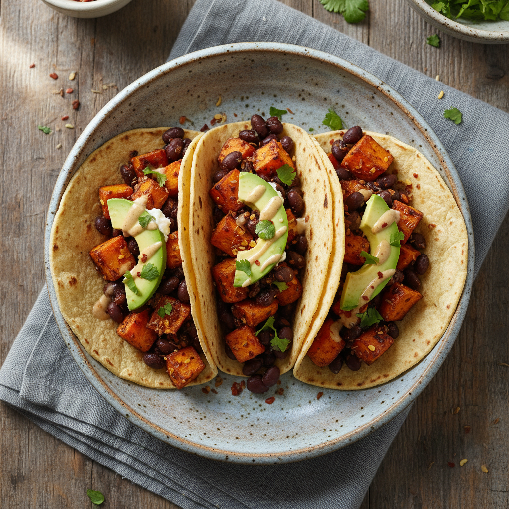 Spicy Black Bean Sweet Potato Tacos