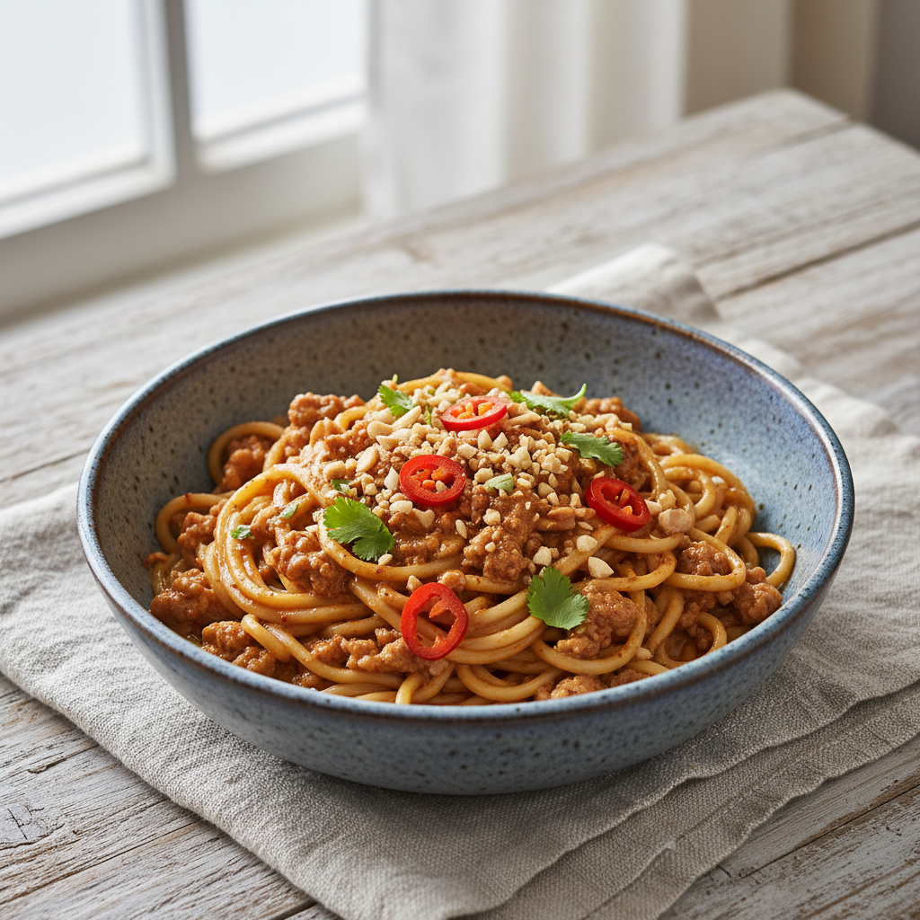 Spicy Peanut Pork Noodles