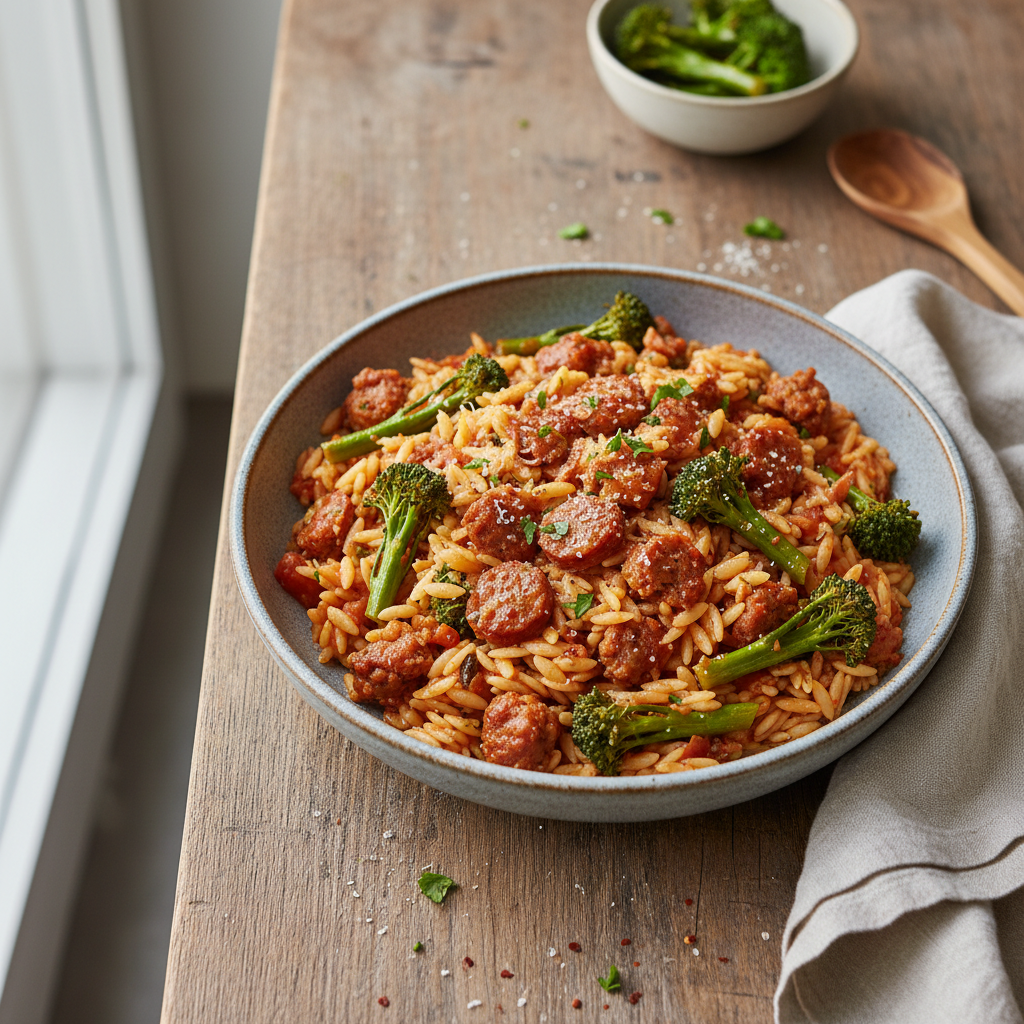 Spicy Sausage and Broccolini Orzo