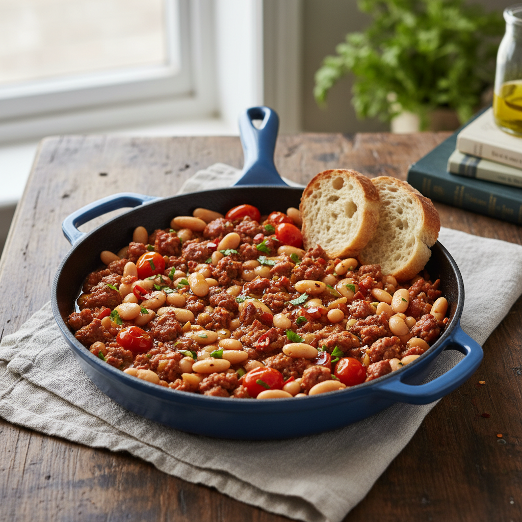 Spicy Sausage & White Bean Skillet