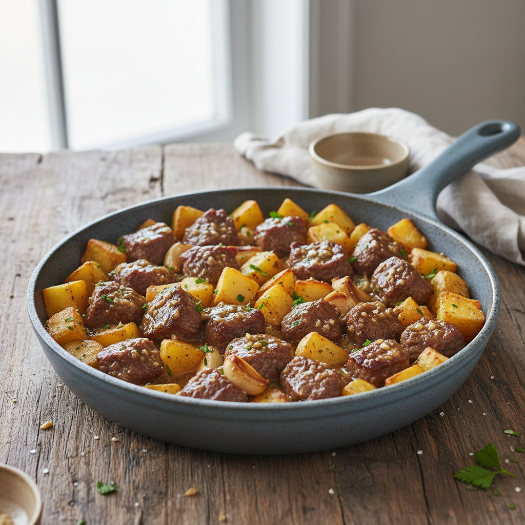 Weeknight Garlic Butter Steak Bites with Potatoes
