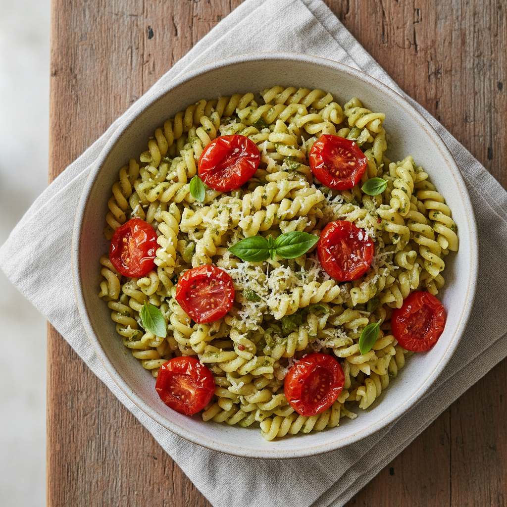 Weeknight Pesto Pasta with Blistered Tomatoes